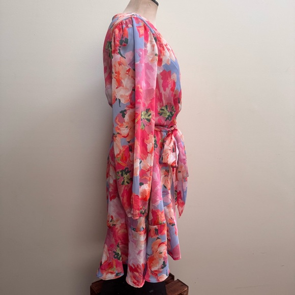 Tahari ASL Pink and Blue Floral Long Sleeve Dress - Picture 2 of 10
